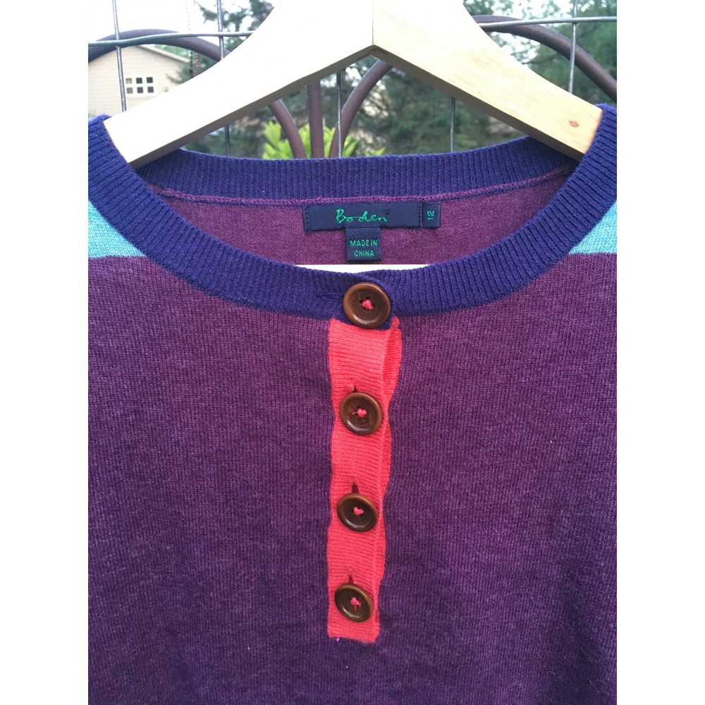 Boden Kids Purple Colorblock Cashmere Angora Blend Henley Sweater Size 12 - Picture 2 of 5